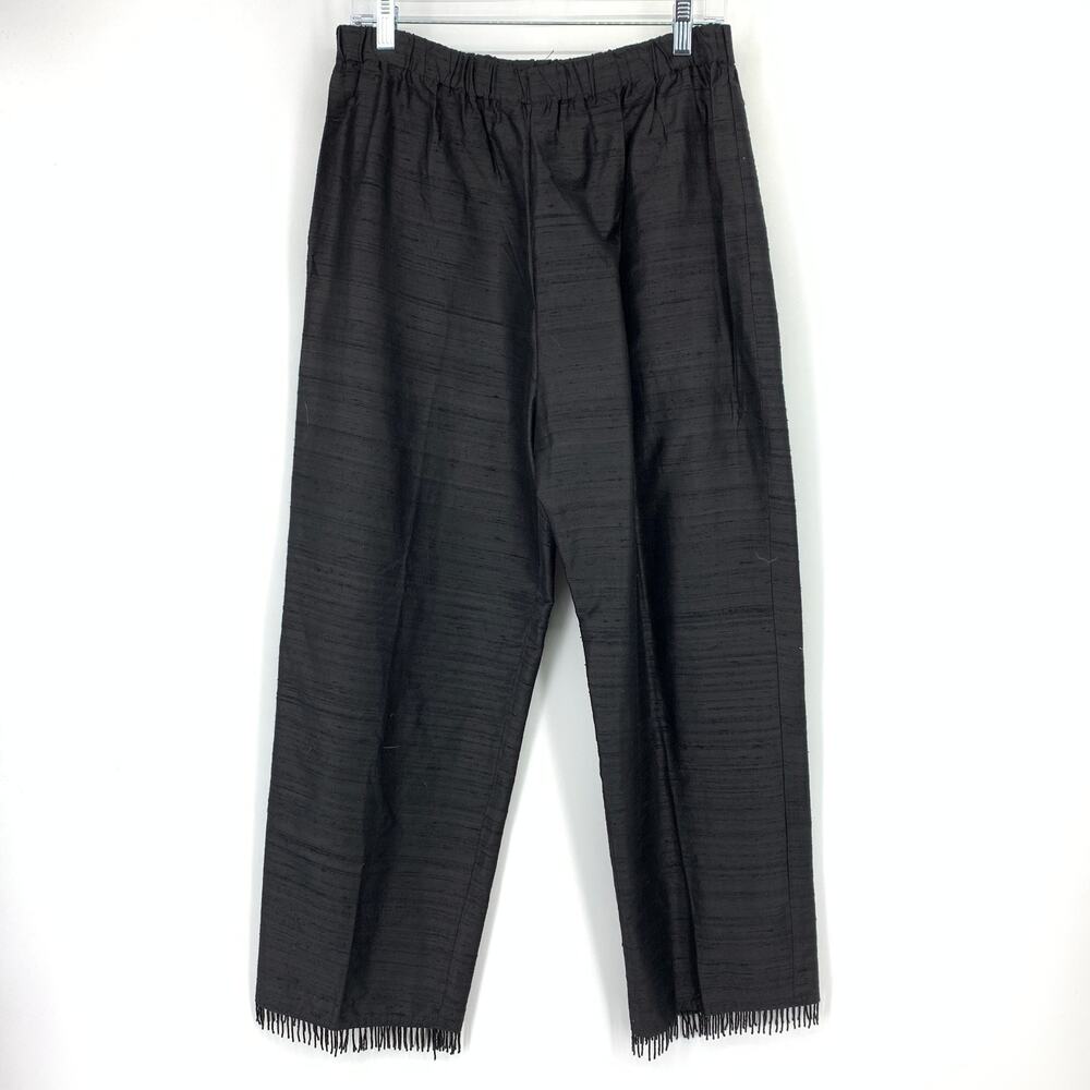 Taylor G Dallas Texas Fringe Hem Pull On Silk Pants Womens Size Large Black